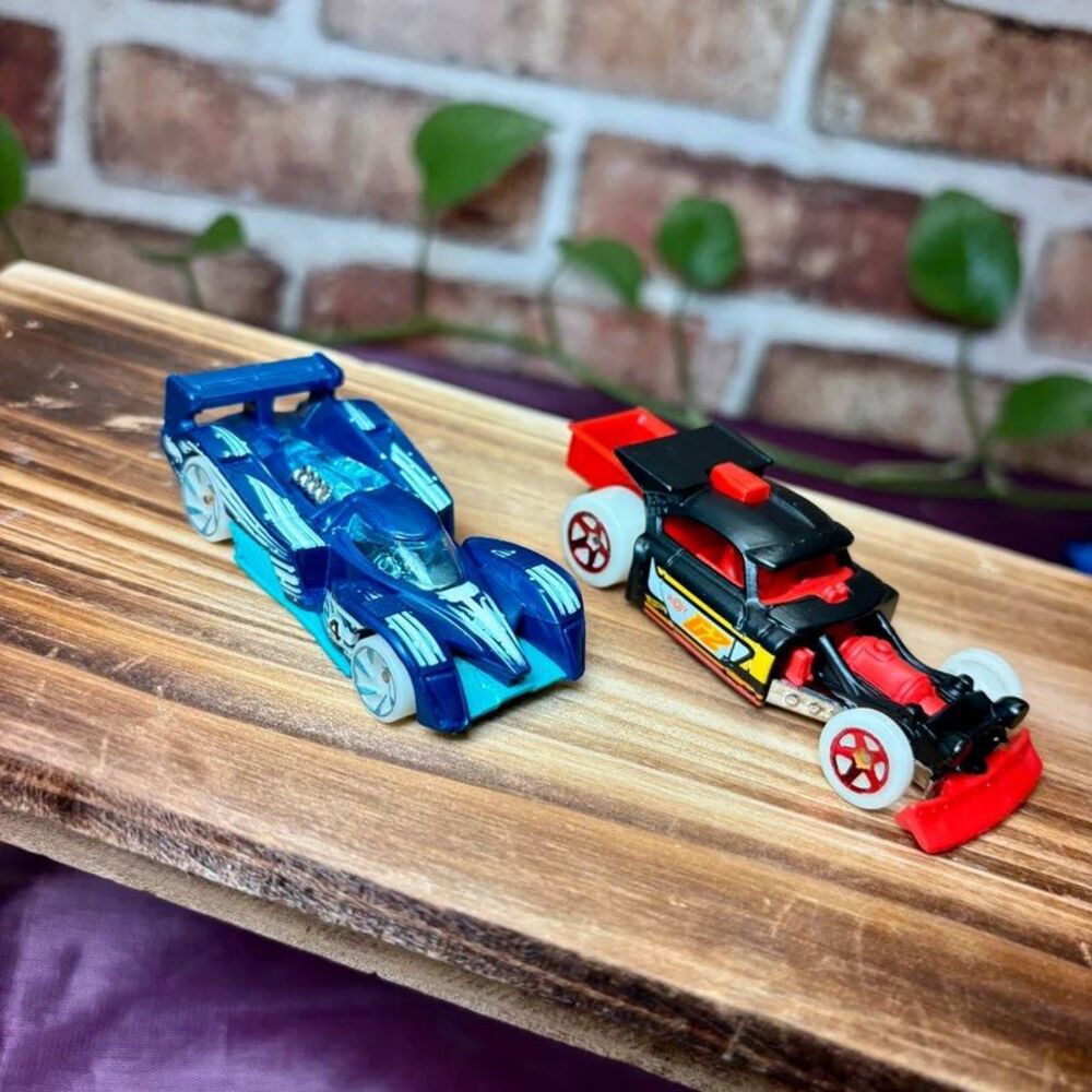 Lot of 2 Hot Wheels Race Car w/ Glow in the Dark Wheels, Used